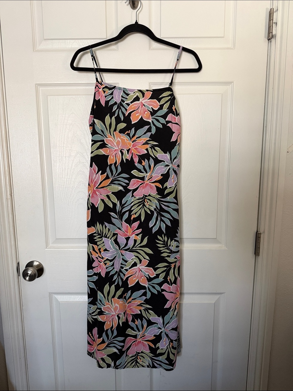 Billabong Black Floral Slip Dress with multicolored Blooms